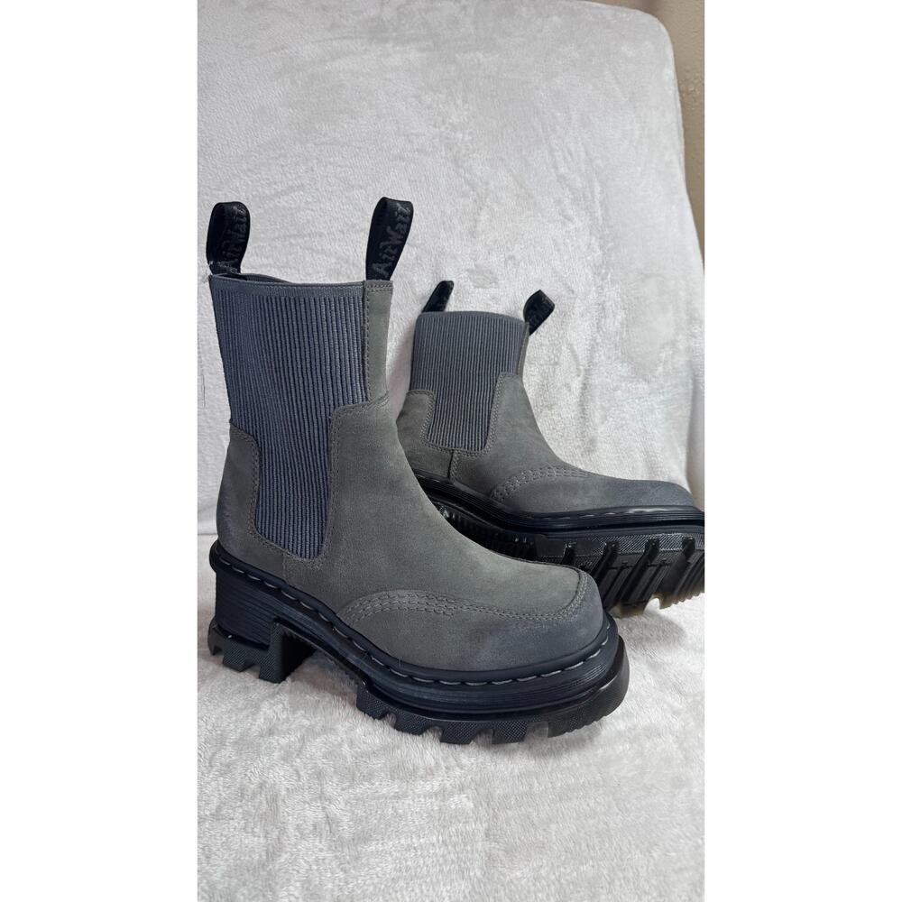 Dr Doc Martens Womens 6 Corran Chelsea Boots Gray Suede Platform Chunky Heel NEW